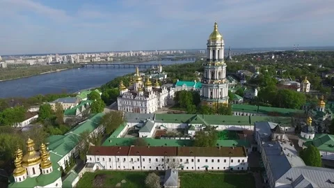 View of Kyiv with landmarks and river from high above on a clear day. Ukraine.  Video stock 340322589