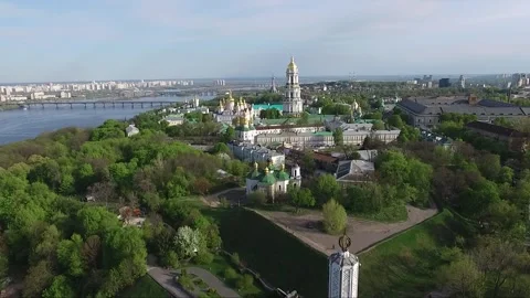 View of Kyiv with landmarks and river from high above on a clear day. Ukraine.  Video stock 340322591