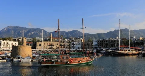 A view of Kyrenia harbor at sunset time Stock Footage 102214482