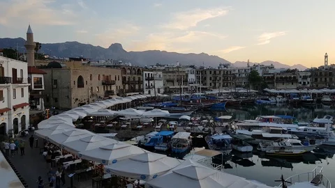 A view of Kyrenia harbor at sunset time Stock Footage 104124554
