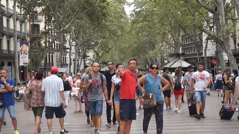 A view of La Rambla during the summer Stock Footage 96317943
