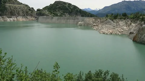 View of Lac d'Emosson and the dam in the mountains of Valais. Switzerland Stock Footage 201880442
