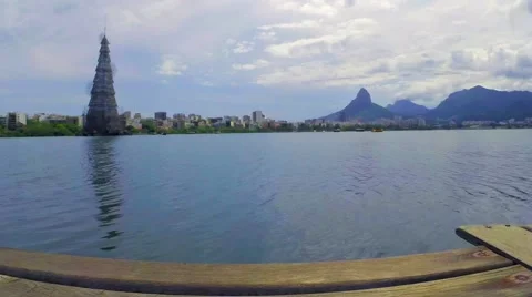 View of Lagoa Rodrigo de Freitas in Rio de Janeiro. Brazil Stock Footage 44496873