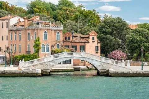 View from the lagoon on Riva dei Sette Martiri Bridge, Venice, Italy Stock Photos