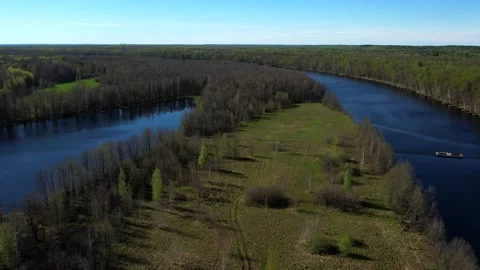 View of the lake from above. Early spring. Fishing lake with fishing platforms Stock Footage 274413723