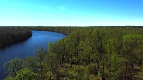 View of the lake from above. Early spring. Fishing lake with fishing platforms Stock Footage 274413854