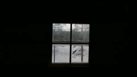 View of lake and trees through old cabin window. Stock-Footage 318196205
