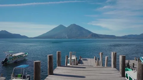 View of the Lake and Volcano from the Pier.  Stock Footage 293756629