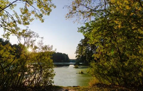 View of the lake in the backlight. Stock Photos