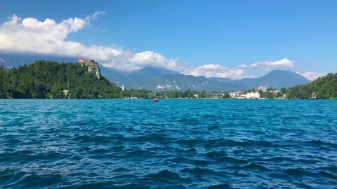 View from Lake Bled to the Bled Castle Stock Footage 112030177