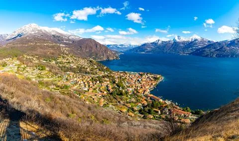 View of Lake Como from Menaggio in winter. Stock Photos