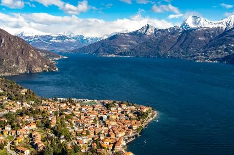 View of Lake Como from Menaggio in winter. Stock Photos