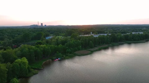 View of the lake from the drone. Concept of resting on the lake, boating. Aer Stock Footage 196639921