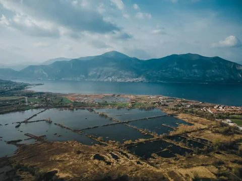 View on the lake from the drone Stock Photos