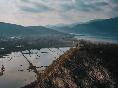 View on the lake from the drone Stock Photos