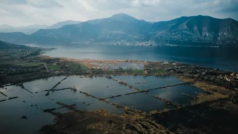 View on the lake from the drone Foto stock