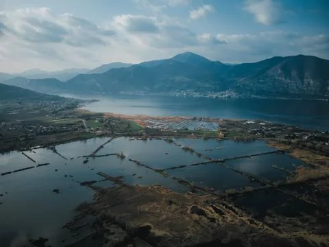 View on the lake from the drone Stock Photos