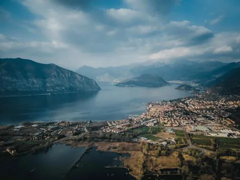 View on the lake from the drone Stock Photos