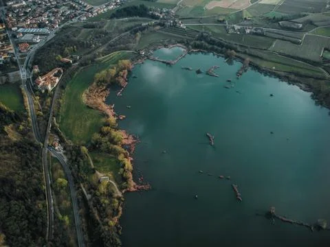 View on the lake from the drone Stock Photos