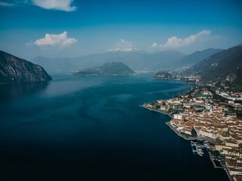 View on the lake from the drone Stock Photos