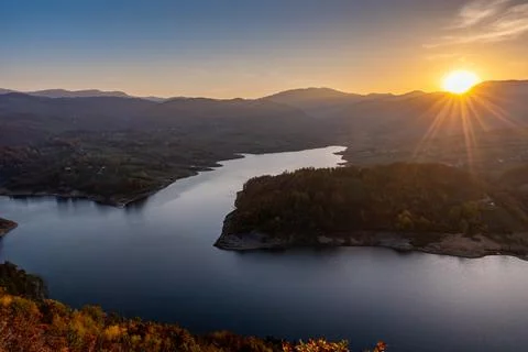 View of the lake during sunset Stock Photos