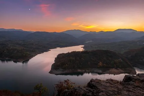 View of the lake during sunset Stock Photos
