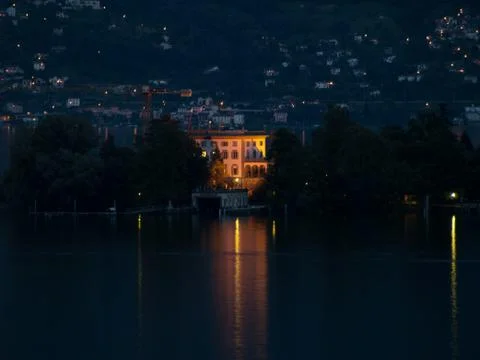 View on a lake in the evening time Stock Photos