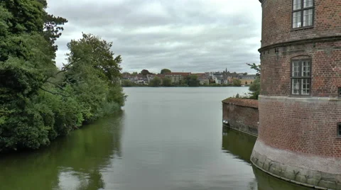 View of Lake at Frederiksborg Castle Stock Footage 68631592