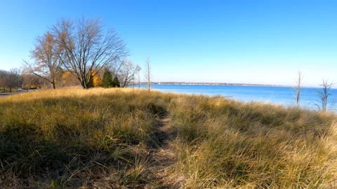 View from Lake Huron Grass Dunes Stock Footage 143121925