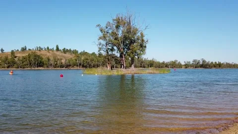 View from a lake with isle with trees in background Video stock 134977695
