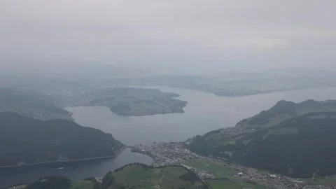 View of Lake Lucerne and the mountains near Stans, Switzerland. Video stock 343668715