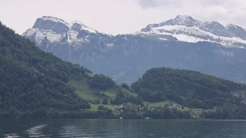 View of Lake Lucerne and snow-capped mountains, Switzerland. Video stock 343670414