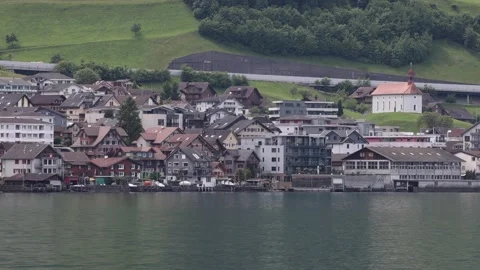 View of Lake Lucerne and the town of Lucerne, Switzerland. Video stock 343670608