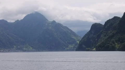 View of Lake Lucerne surrounded by mountains, Switzerland. Video stock 343669849
