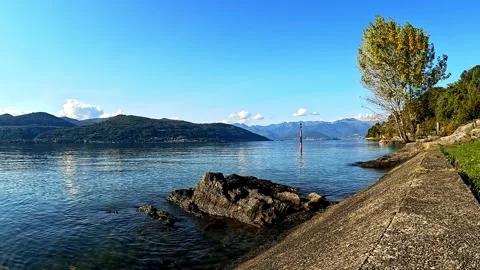 View of Lake Maggiore from Ispra beach Stock Footage 287957619