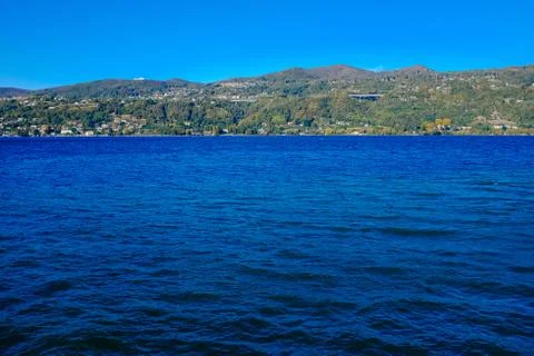 View of Lake Maggiore the second largest lake in Italy, windy day with waves Stock Photos
