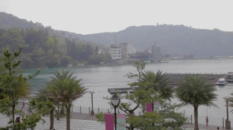 View of the lake medium shot - sun moon lake ropeway station Stock-Footage 37236889