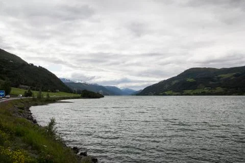 View of a lake with mountain in background Stock Photos