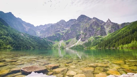 View of the lake in the mountains - timelapse Stock Footage 79077746