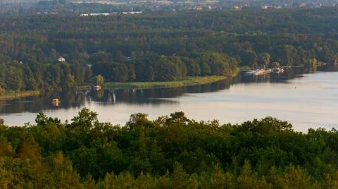 View of the lake Schwielowsee seen from lookout platform Wietkiekenberg 스톡 사진