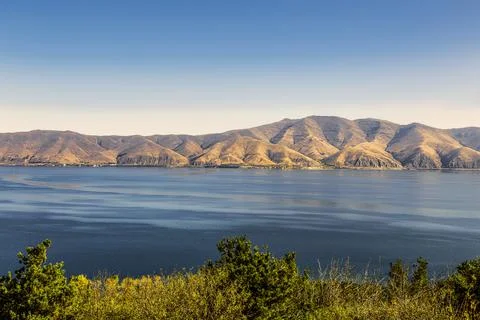 View of Lake Sevan and the mountains on the shore. Armenia Stock Photos