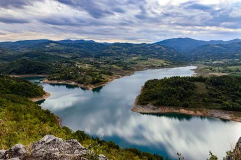 A view of the lake before the start of rain Stock Photos