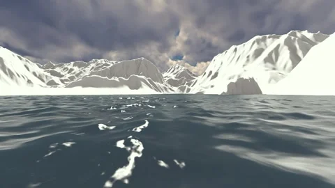 View of lake water waves between snowy mountains Stock Footage 261944317