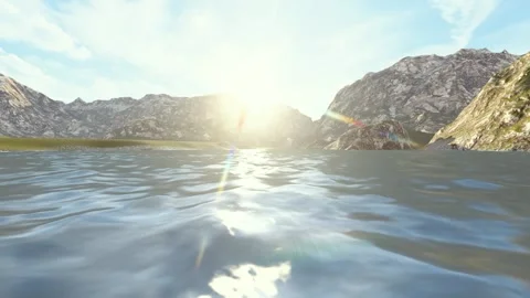 View of lake water waves between green mountains Stock Footage 261949897