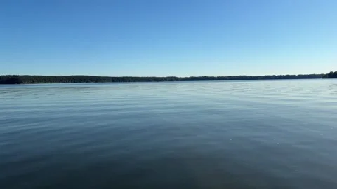 View on lake with waves at sunny summer day. Calm sunlight at background Stock Footage 317986473