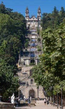 View at the Lamego Cathedral on the top with a huge stairway Stock Photos