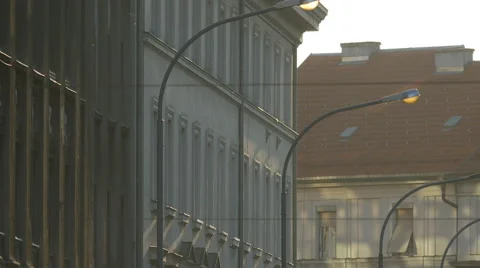 View of lamp posts near uildings in Zagreb, Croatia Stock Footage 60834518
