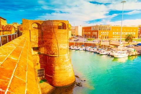View of the landmark Fortezza Vecchia, an old fortress with a tower located i Stock-Fotos