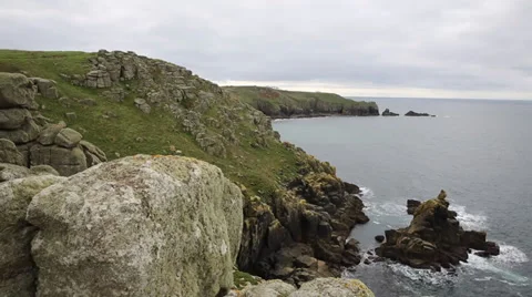 View to Lands End Cornwall coast England from Sennen Cove Stock Footage 31821580