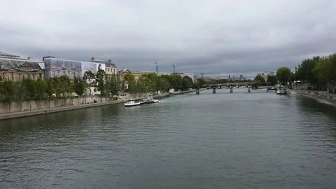 View landscape and cityscape of old town Paris city and riverside of Seine river Stock Footage 81355458